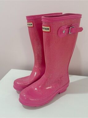 Hunter kids’ original rain boot sparkly pink size 2 US